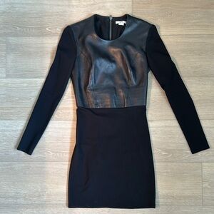 Helmut Lang Black Leather Combo Dress Long Sleeve Night Out